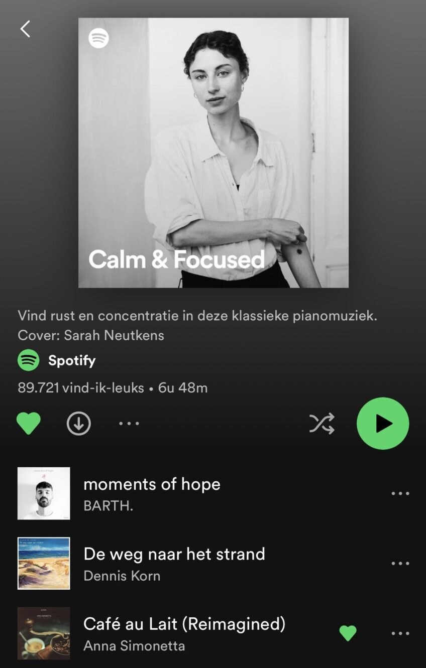 New track added to Spotify’s playlist ‘Calm & Focused’